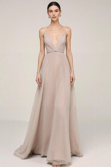 Fog V Neck A Line Ruched Long Evening Dress